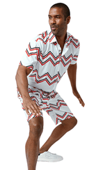 Shirt & Pants White 2 Piece Short Set Zig Zag Design 1521 - Suits & More