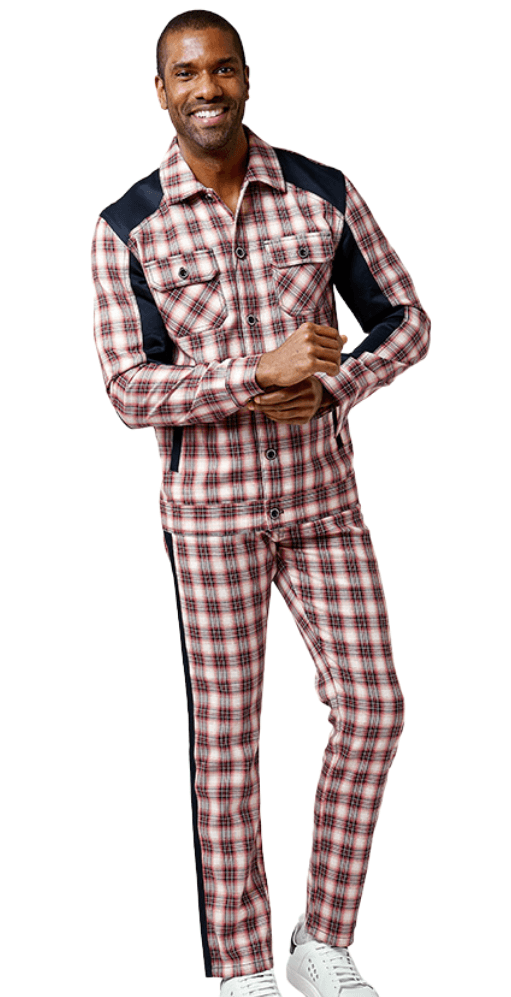 Pink Plaid 2 Piece Long Sleeve Walking Suit 1547 - Suits & More