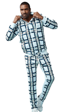 White 2 Piece Windowpane Design Full Zip Track Set 1550 - Suits & More