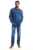 INDIGO DENIM SHIRT PANT OUTFIT