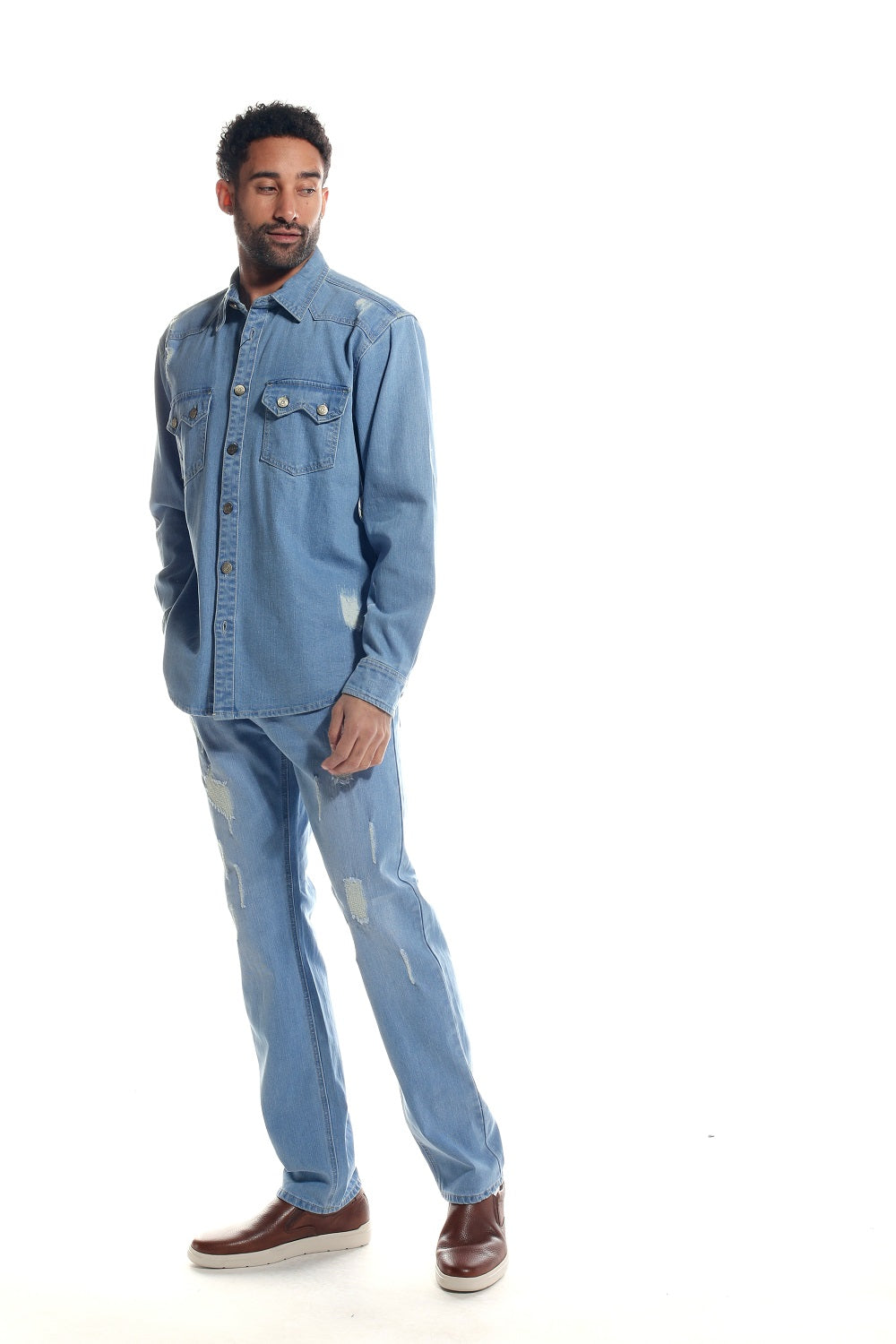 Blue Distressed Denim Shirt Pants Outfit 1593 – Suits & More