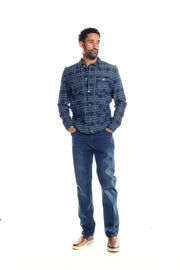 Plaid Denim Jacket and Pants Outfit in Indigo 1596