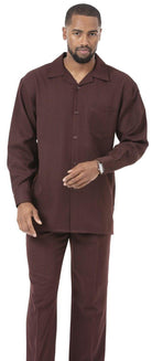 Montique Brown Solid 2 Piece Walking Suit Long Sleeve Shirt Men's Leisure Suit 1641 - Suits & More