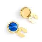 Men's Gold/Sapphire Button Cover Cuff-Link With Crystal Stud Centered Surrounded By Crystal Studs - Suits & More