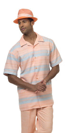 Montique Peach Walking Suit Plaid Short Sleeve Men's Leisure Suit 1872 - Suits & More