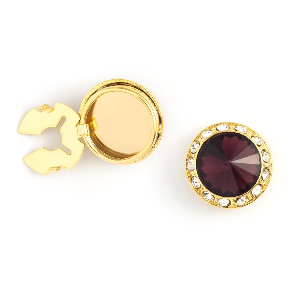 Men's Gold/Garnet-20 Button Cover Cuff-Link With Crystal Stud Centered Surrounded By Crystal Studs - Suits & More