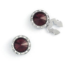 Men's Silver/Garnet Button Cover Cuff-Link With Crystal Stud Centered Surrounded By Crystal Studs - Suits & More