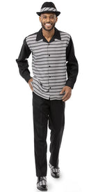 Montique Black 2 Piece Long Sleeve Vertical Stripe Walking Suit 2112 - Suits & More