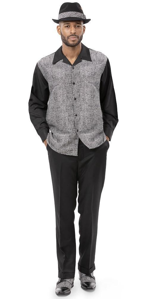 Montique Black 2 Piece Long Sleeve Mesh Design Walking Suit 2123 - Suits & More