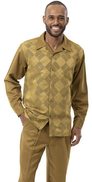 Montique Mustard 2 Piece Argyle Pattern Long Sleeve Walking Suit 2156