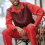 Montique Red 2 Piece Chevron Pattern Long Sleeve Walking Suit 2177