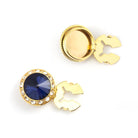 Men's Gold/Indigo Button Cover Cuff-Link With Crystal Stud Centered Surrounded By Crystal Studs - Suits & More
