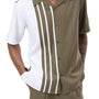 Montique Olive Striped Color Block Walking Suit 2 Piece Short Sleeve Set 2201