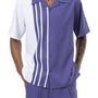Montique Purple Striped Color Block Walking Suit 2 Piece Short Sleeve Set 2201