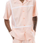 Montique Peach Color Block Walking Suit 2 Piece Short Sleeve Set 2202