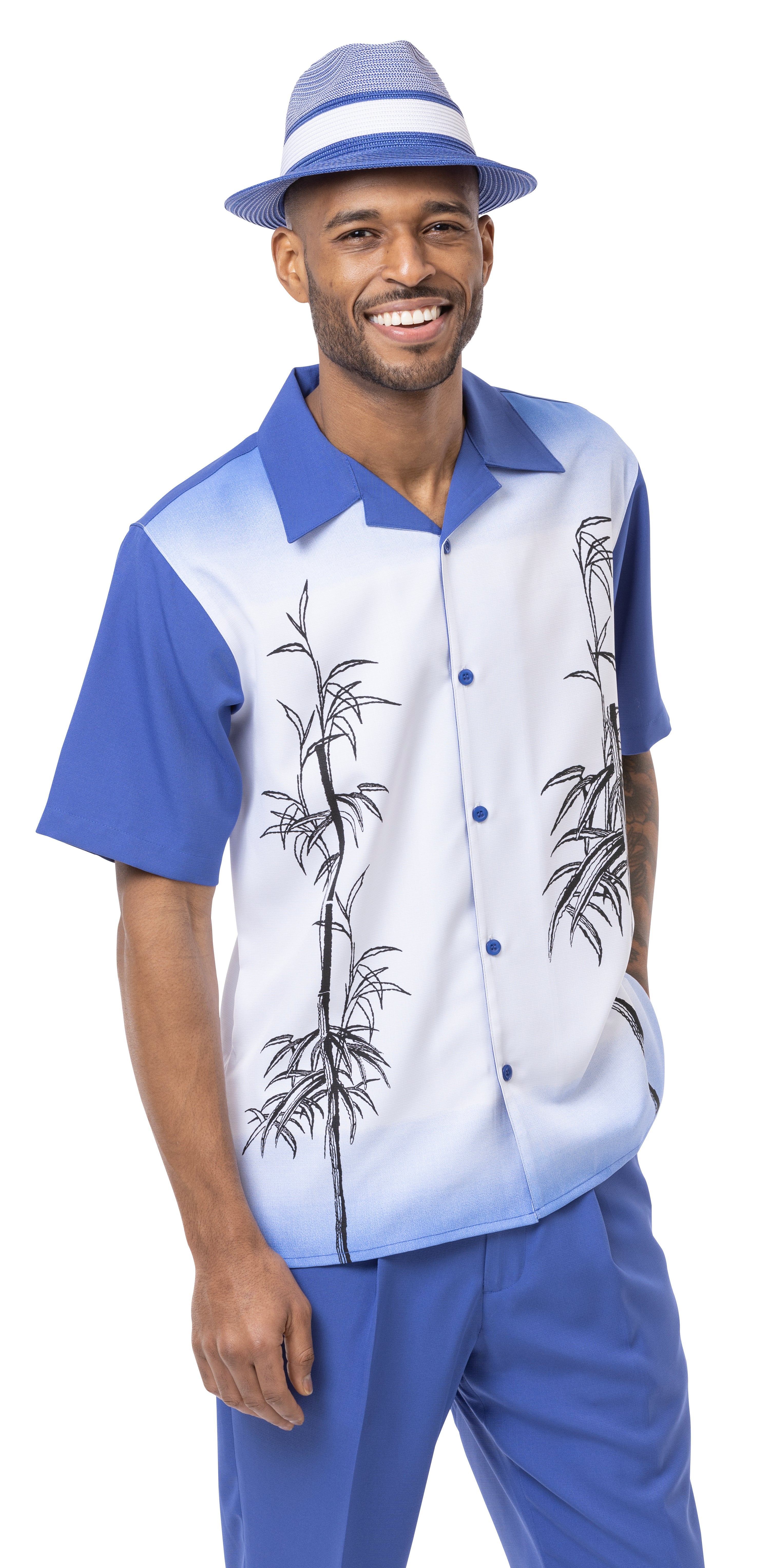 Montique Royal Tropical Print Walking Suit 2 Piece Short Sleeve Set 2207