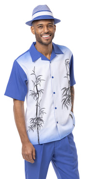 VogueValley Collection: Montique Royal Tropical Print Walking Suit 2 Piece Short Sleeve Set