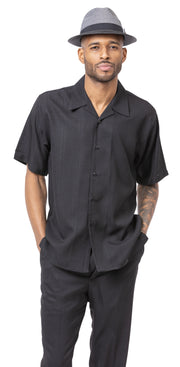 Montique Black Tone On Tone Walking Suit 2 Piece Short Sleeve Set 2213