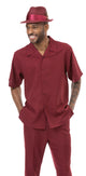 Montique Burgundy Tone On Tone Walking Suit 2 Piece Short Sleeve Set 2213