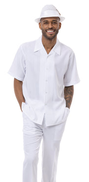 Montique White Tone On Tone Walking Suit 2 Piece Short Sleeve Set 2213