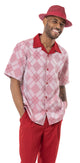 Notch Collection: Montique Red Argyle Pattern Walking Suit 2 Piece Short Sleeve Set