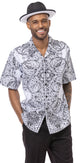Black & White Paisley Print Walking Suit 2 Piece Short Sleeve Set 2218