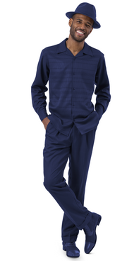 Montique Slate Navy Tone On Tone 2 Piece Long Sleeve Walking Suit Set 2290