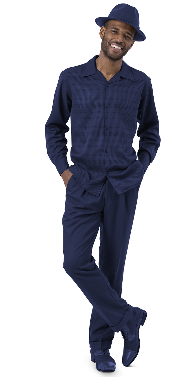 Montique Slate Navy Tone On Tone 2 Piece Long Sleeve Walking Suit Set ...