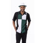 Emerald Color Block Walking Suit 2 Piece Short Sleeve Set 2301