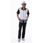 Black Vertical Pattern Walking Suit 2 Piece Short Sleeve Set 2303