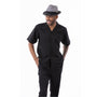 Men's 2 Piece Short Sleeve Walking Suit Tone on Tone Horizontal Stripes in Black - 2305