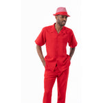 Men's 2 Piece Short Sleeve Walking Suit Tone on Tone Horizontal Stripes in Red - 2305