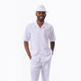 Men's 2 Piece Short Sleeve Walking Suit Tone on Tone Horizontal Stripes in White - 2305