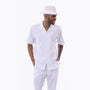 Men's 2 Piece Short Sleeve Walking Suit Tone on Tone Vertical Stripes in White - 2306