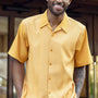 Men's 2 Piece Short Sleeve Walking Suit Tone on Tone Vertical Stripes in Gold - 2306