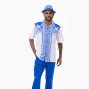 Cobalt Paisley Print Design 2 Piece Walking Suit 2307