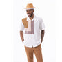 Montique Cognac Square Pattern Walking Suit 2 Piece Short Sleeve Set 2309
