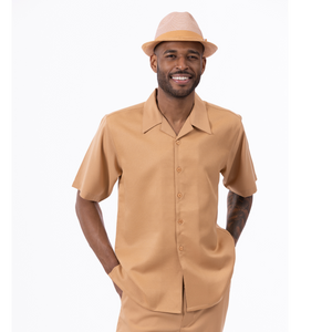 Montique Solid Tan Walking Suit 2 Piece Short Sleeve Set 2311