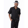 Montique Solid Black Walking Suit 2 Piece Short Sleeve Set 2311