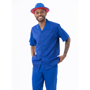 Montique Solid Cobalt Walking Suit 2 Piece Short Sleeve Set 2311