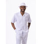 Montique Solid White Walking Suit 2 Piece Short Sleeve Set 2311