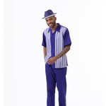 Montique Purple Striped Pattern Walking Suit 2 Piece Short Sleeve Set 2312