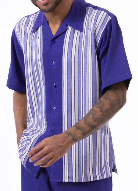 Montique Purple Striped Pattern Walking Suit 2 Piece SHORT PANTS Set 7 –  Suits & More