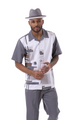 Montique Grey Geometric Print Walking Suit 2 Piece Short Sleeve Set 2313