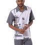 Montique Grey Geometric Print Walking Suit 2 Piece Short Sleeve Set 2313