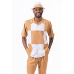 Montique Cognac Color Block Walking Suit 2 Piece Short Sleeve Set 2314