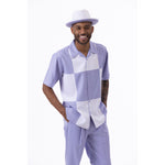 Montique Lavender Color Block Walking Suit 2 Piece Short Sleeve Set 2314