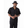 Montique Solid Black Walking Suit 2 Piece Short Sleeve Set 2315