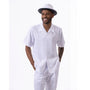 Montique Solid White Walking Suit 2 Piece Short Sleeve Set 2315