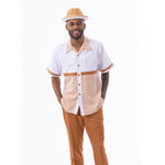 Cognac Houndstooth Horizontal Color Block Walking Suit 2 Piece Short Sleeve Set 2318